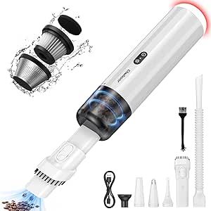 Chuboor Handheld Vacuum, 13000PA Powerful Car Vacuum Cleaner High Power Cordless Rechargeable, Portable Mini Vacuum with LED SOS Light, Small Hand Held Vacuuming Cordless, Dust Busters (P16-White)