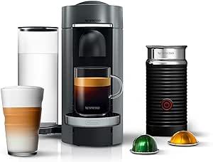 Nespresso VertuoPlus Deluxe Coffee and Espresso Machine by De'Longhi with Milk Frother, Titan,Gray
